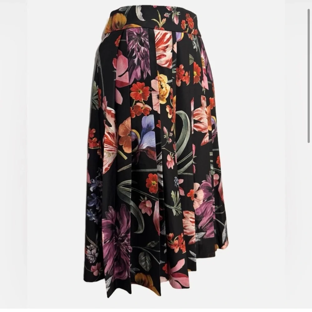 J. Crew Midnight Dutch Floral Pleated A-Line  Skirt 00